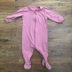 Petit Lem Dusty Rose Polka Dot Footed Sleeper 3-6M
